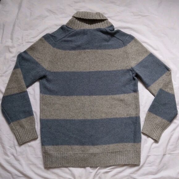 Gap Sweater Striped Lambswool Cowl Neck Gray Blue Preppy Mens Size XL Tall - Picture 8 of 11
